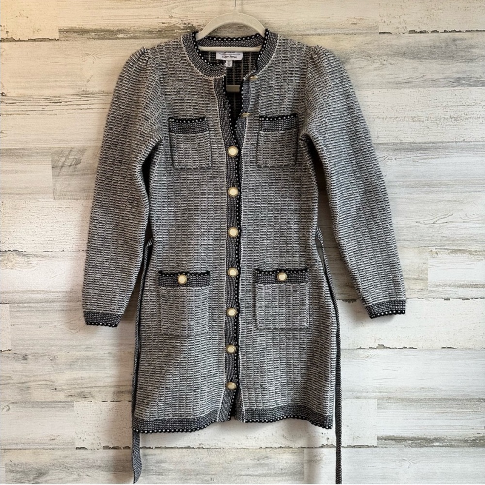 & Other Stories Buttoned Contemporary Merino Wool Blend Mini Dress Coat Grey